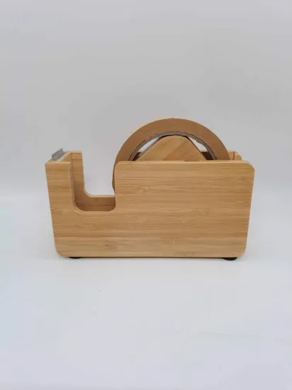 Office Supply Handmade Desktop Wooden Bamboo Tape Dispenser for Paper Tape 
